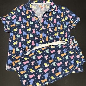 PJ Salvage Pajama Set Multi Colored Dogs Large Navy Set Whimsy Colorful